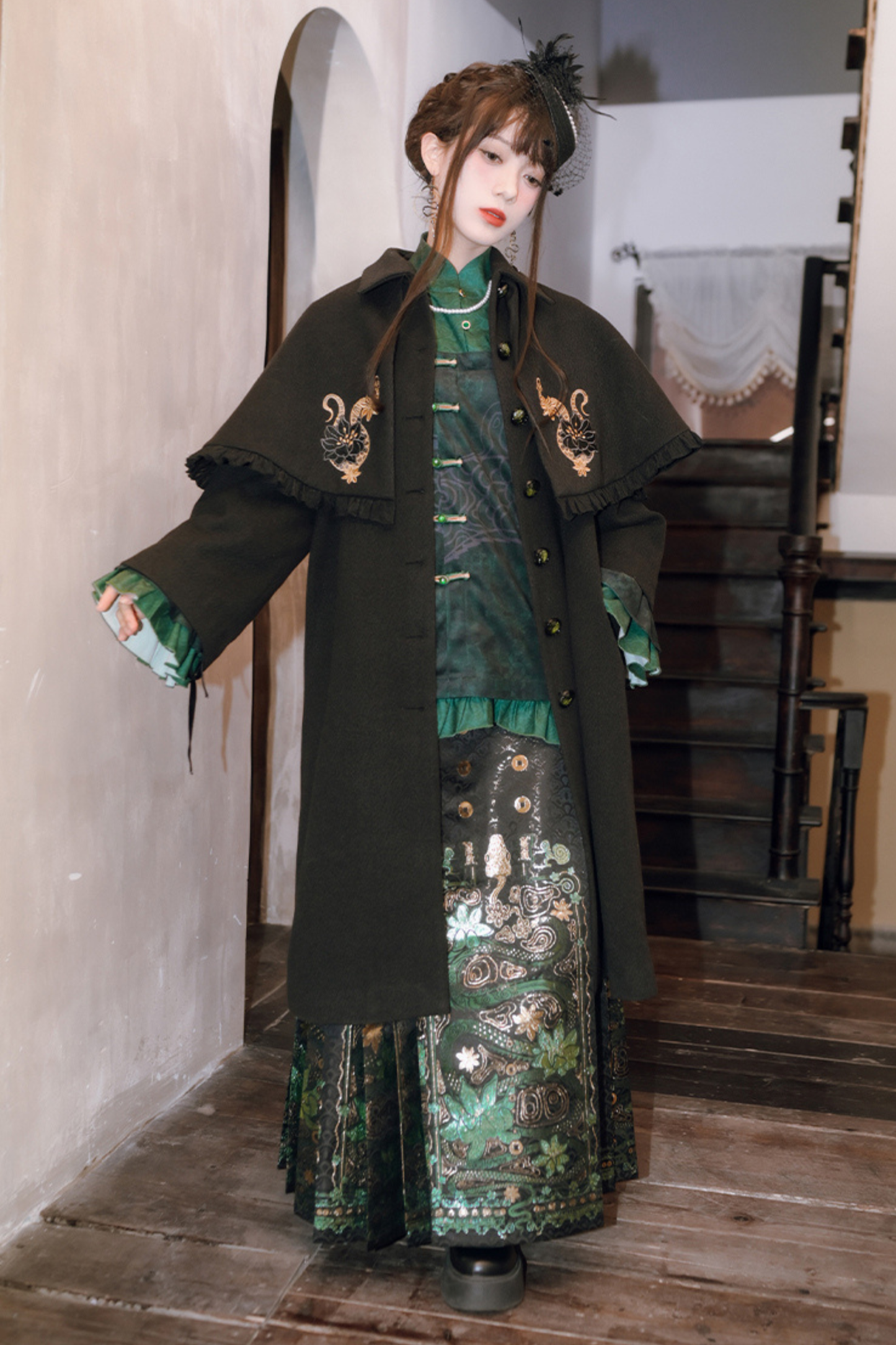 刺繍チャイナロングコート