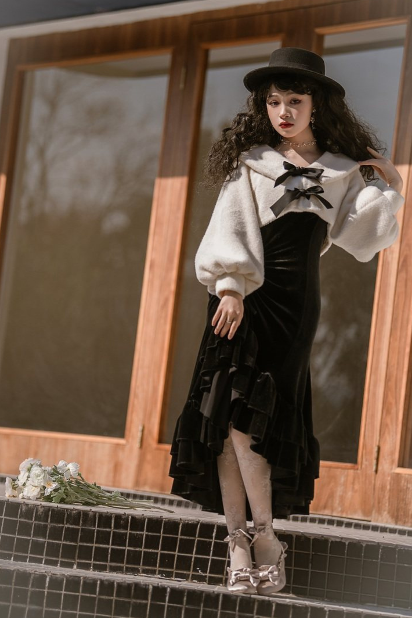 Mermaid Asymmetrical Camisole Dress + Ribbon Jacket