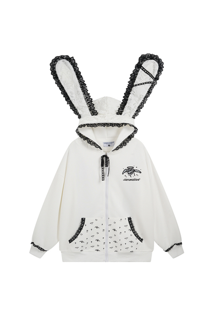 Lace Bunny Hooded Loose Hoodie