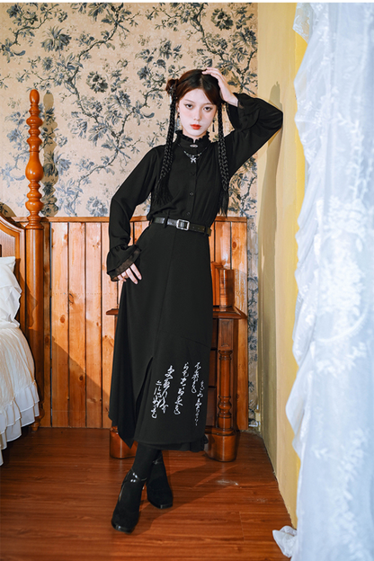 Metal button stand collar shirt