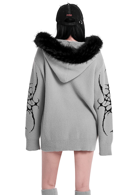 ゴシックファーフードルーズジップカーディガン