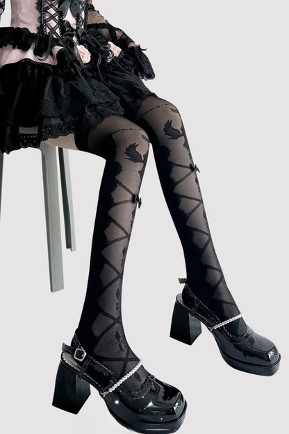 Lace-up sheer knee-high socks