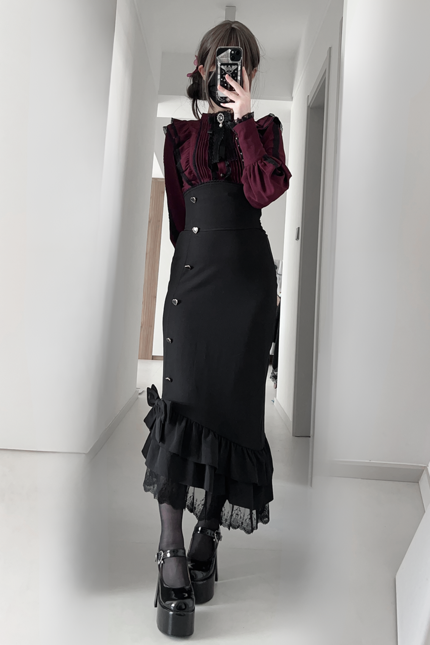 【数量限定】Heartbeat Love Songクリアエレガントリボンシャツ＋フィッシュテールスカートセット