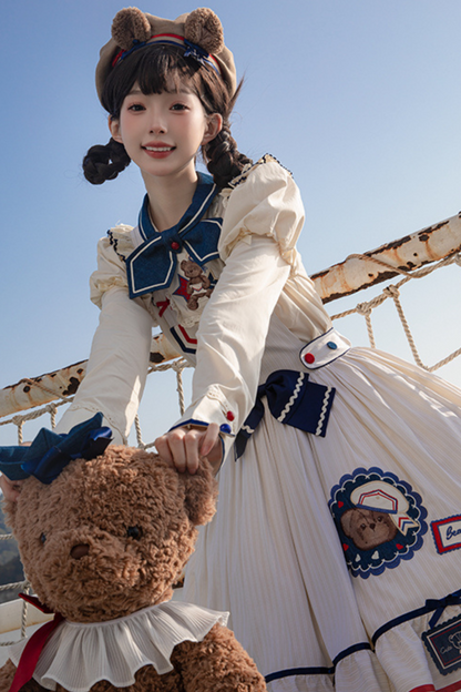 [Reservation Item] Marine Bear Design Doll Lolita Dress + Tie Top