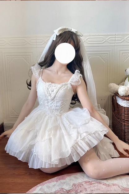 ホワイトムーンフィッシュボーンライトプリンセスロリータドレス