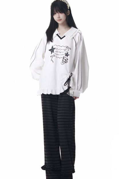 ラペルレーススタートップス+フリルパンツ