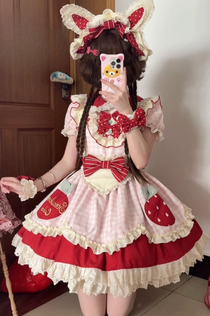 Dream Pastry Lolita Dress + Apron + Hairband + Sleeves + Bonnet