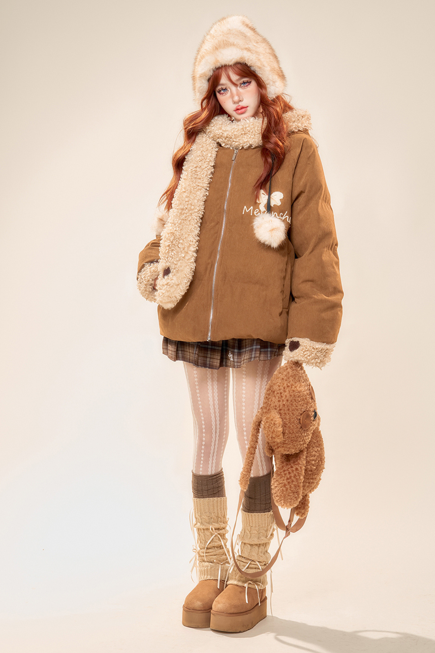 キャラメルマフィンウールフーデッドコート