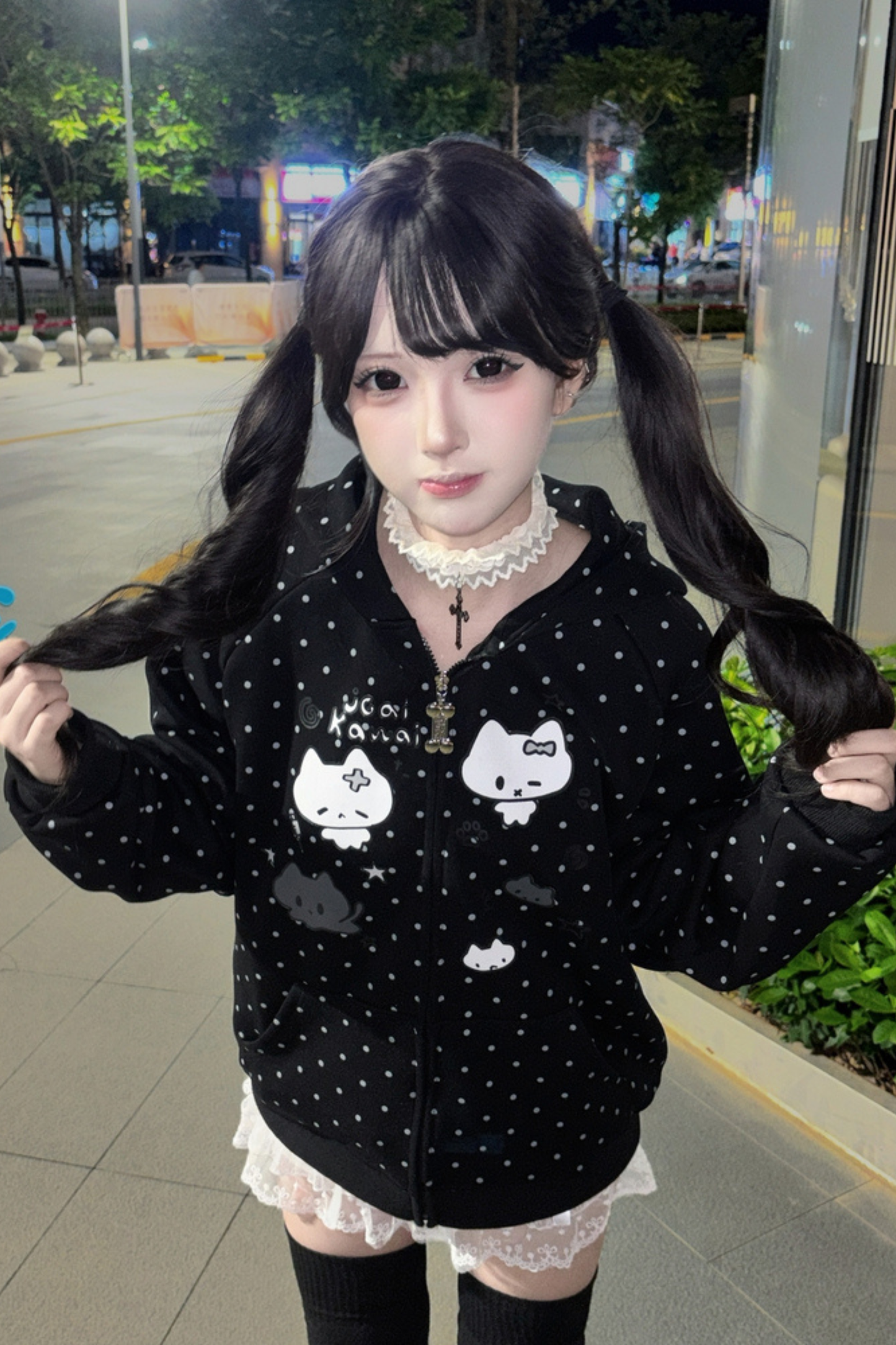 Dot Cat Hooded Loose Hoodie