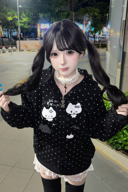 Dot Cat Hooded Loose Hoodie