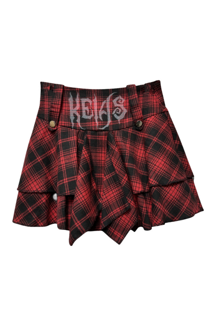 Punk Check High Waist Chain Skirt