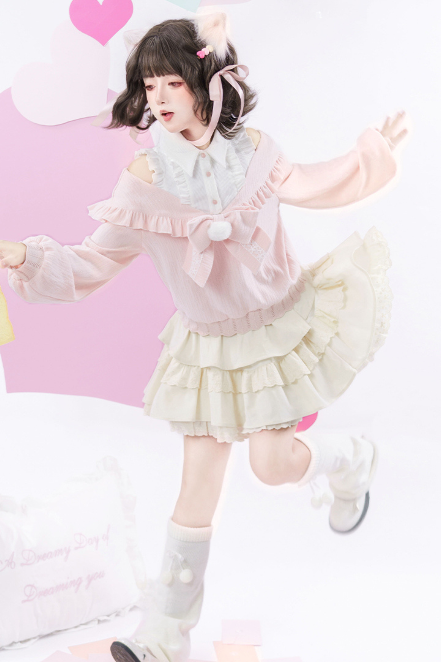 キュートオフショルダーセーター+スカート