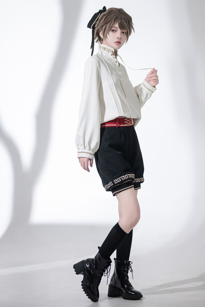 レトロスタンドカラーシャツ+ハーフパンツ+ジャケット