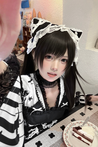 キャットダークエンジェルレースフローラルドレス+ヘアバンド