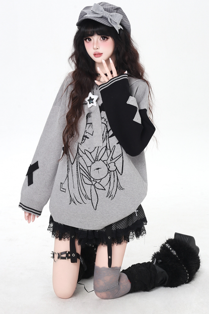 Rabbit Ear Bicolor Loose Sweater