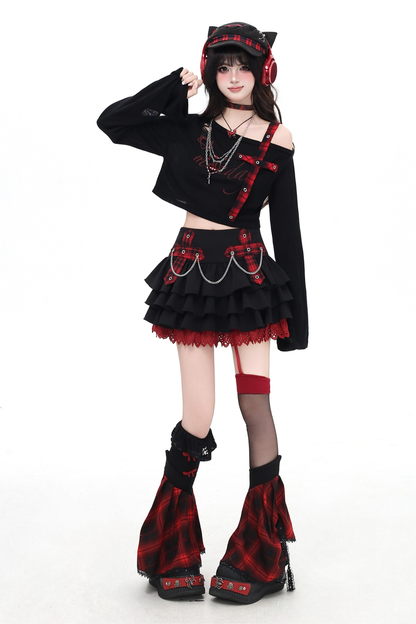 Plaid Chain Tiered Skirt