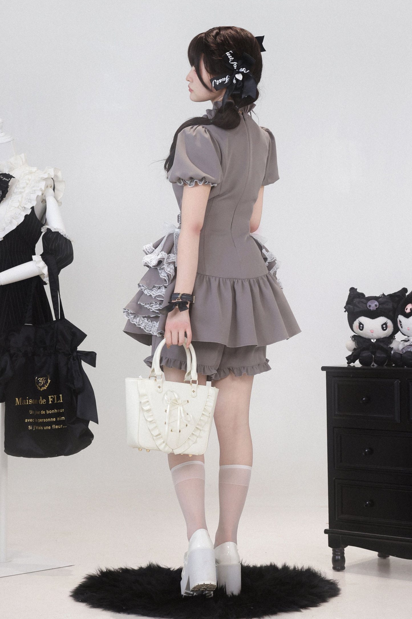 パフスリーブエレガントゴシックスタイルトップス+パンツ