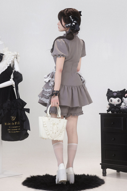 パフスリーブエレガントゴシックスタイルトップス+パンツ