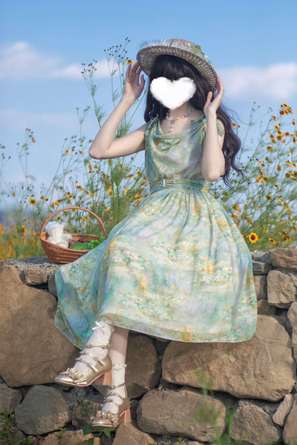 マーブルリゾートシフォンプリントドレス