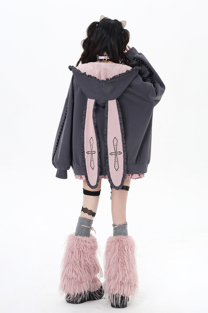 Love Heart Bunny Hooded Loose Hoodie