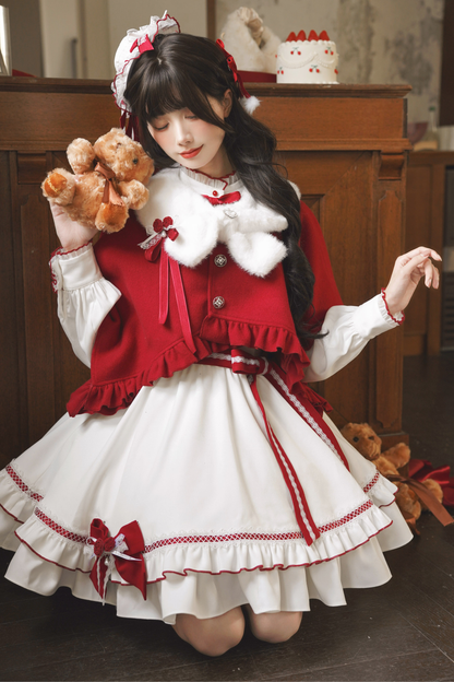 レッドウィッシュリボンドレス+ケープ