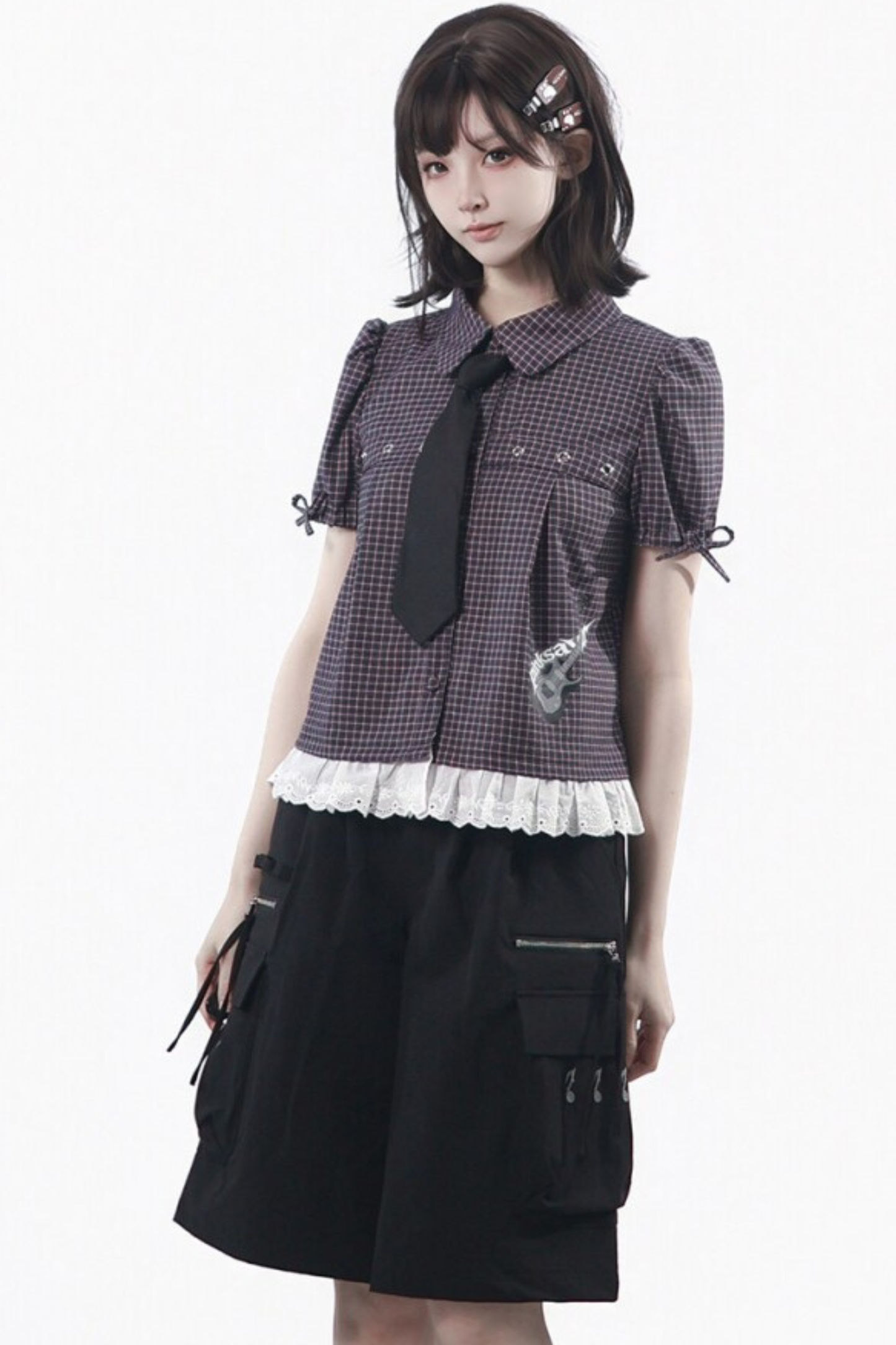 Puff Sleeve Shirt + Shorts + Tie