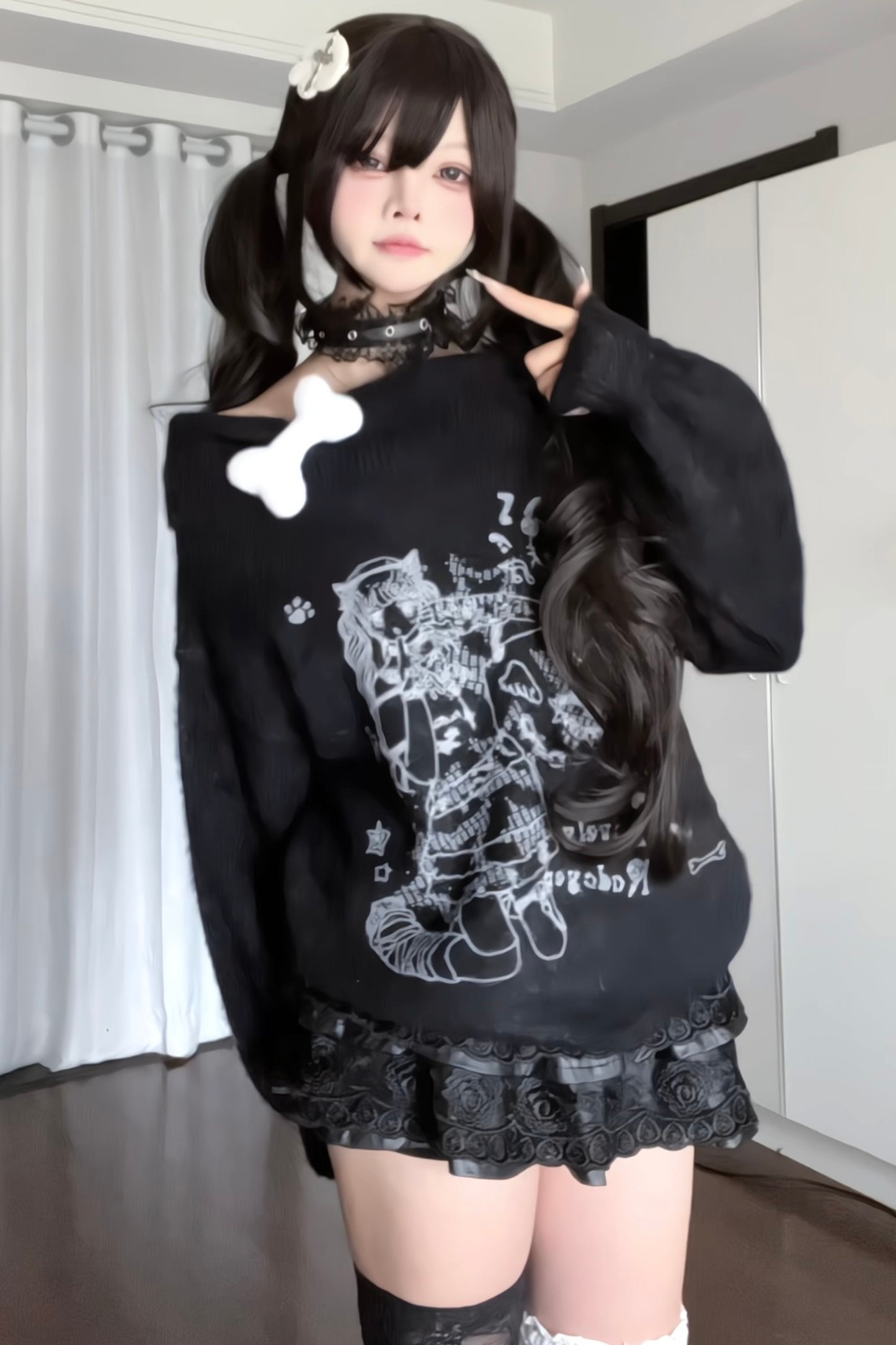 Bone Girl Print One Shoulder Top