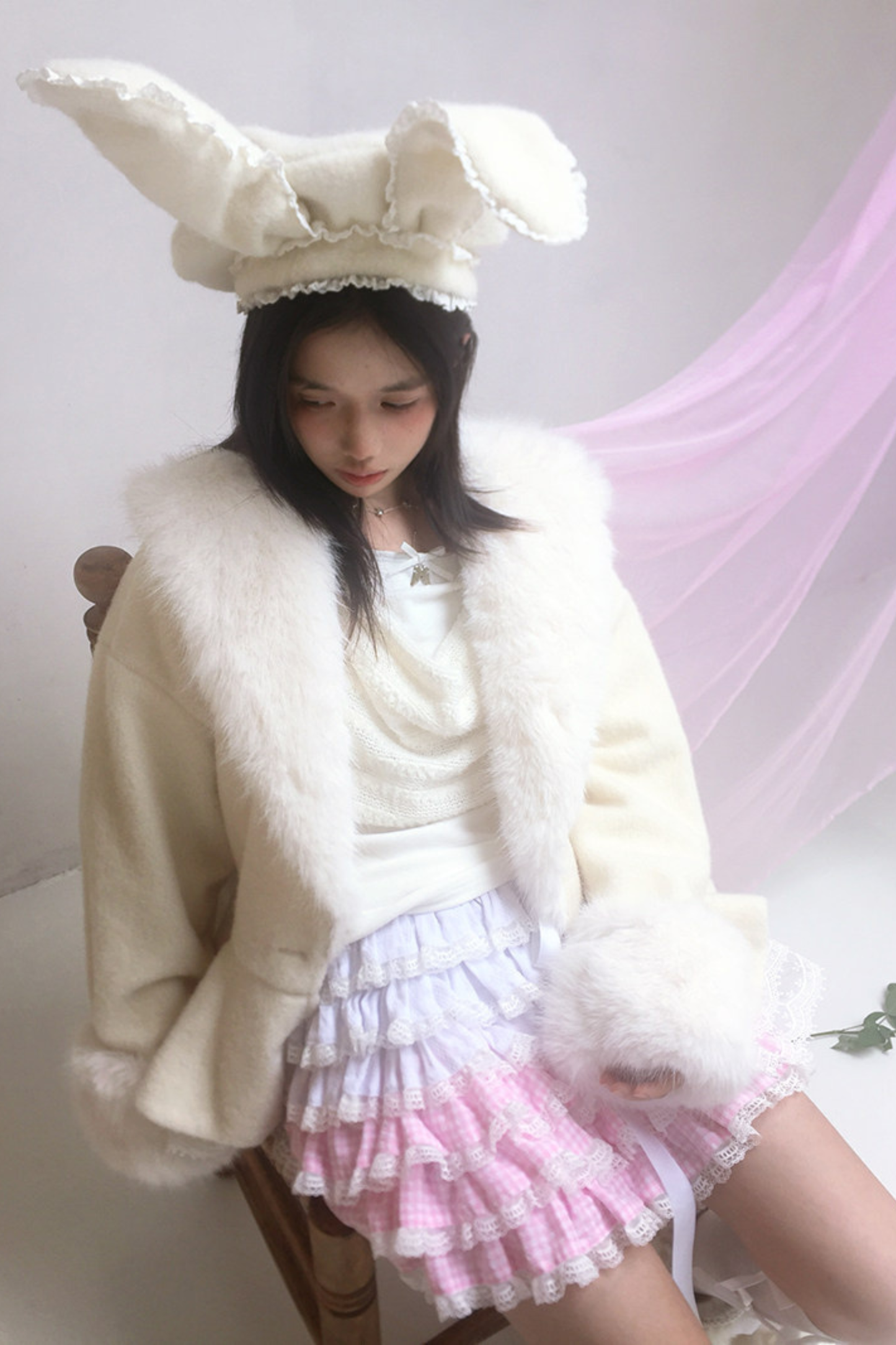 ピンクグラデーションレーススカート