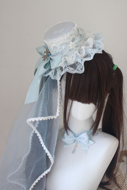 レースロリータボネットハット+カチューシャ+スリーブ+ピン+ハット+ベール