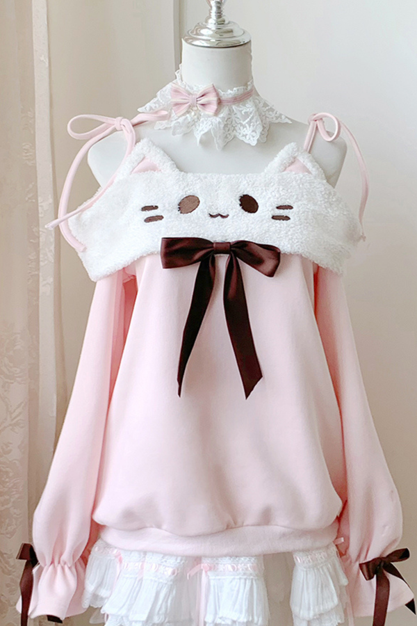 キャットオフショルダートップス+ケーキスカート