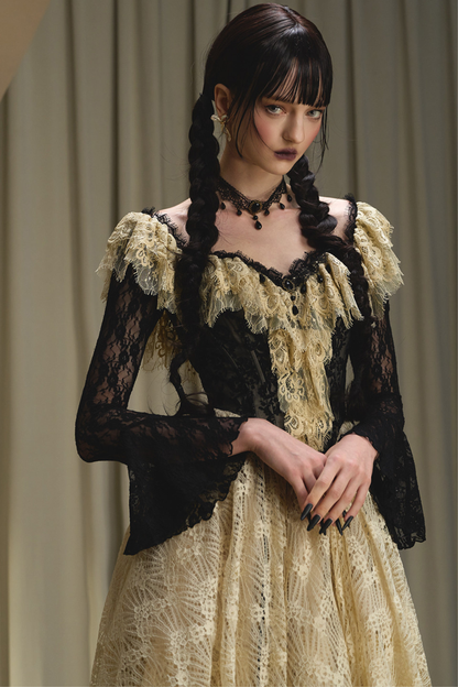 レースメイドレトロウエストフランスドレス