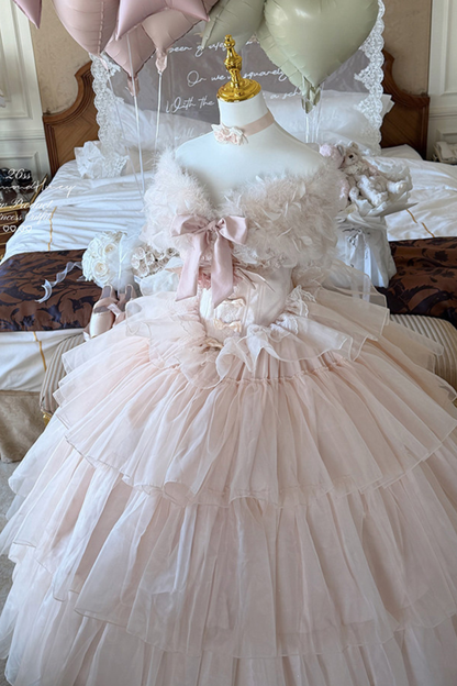 [Vorbestellung bis 30. März]Reines, süßes Hochzeitskleid + Ärmel + Schal