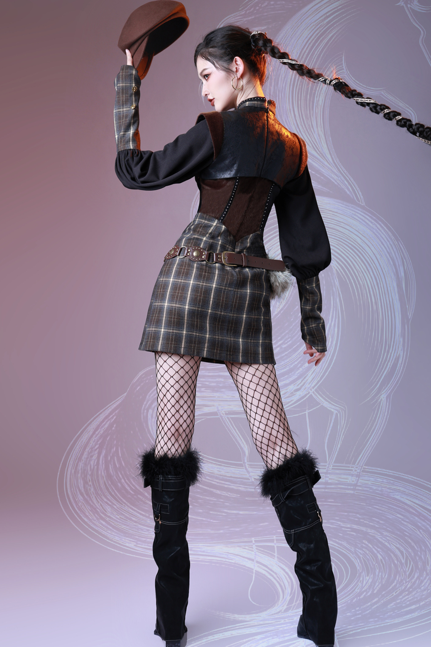 Check Leather Mode Punk Dress