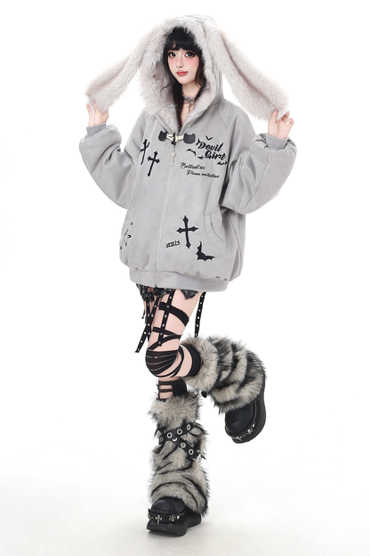 バニーファーフードジップジャケット