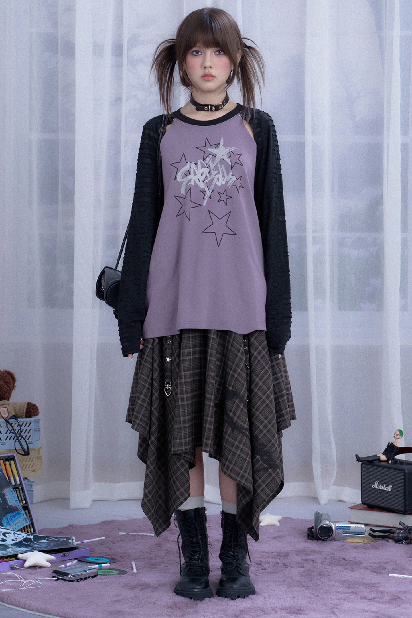 ナイトモードアシメチェックスカート