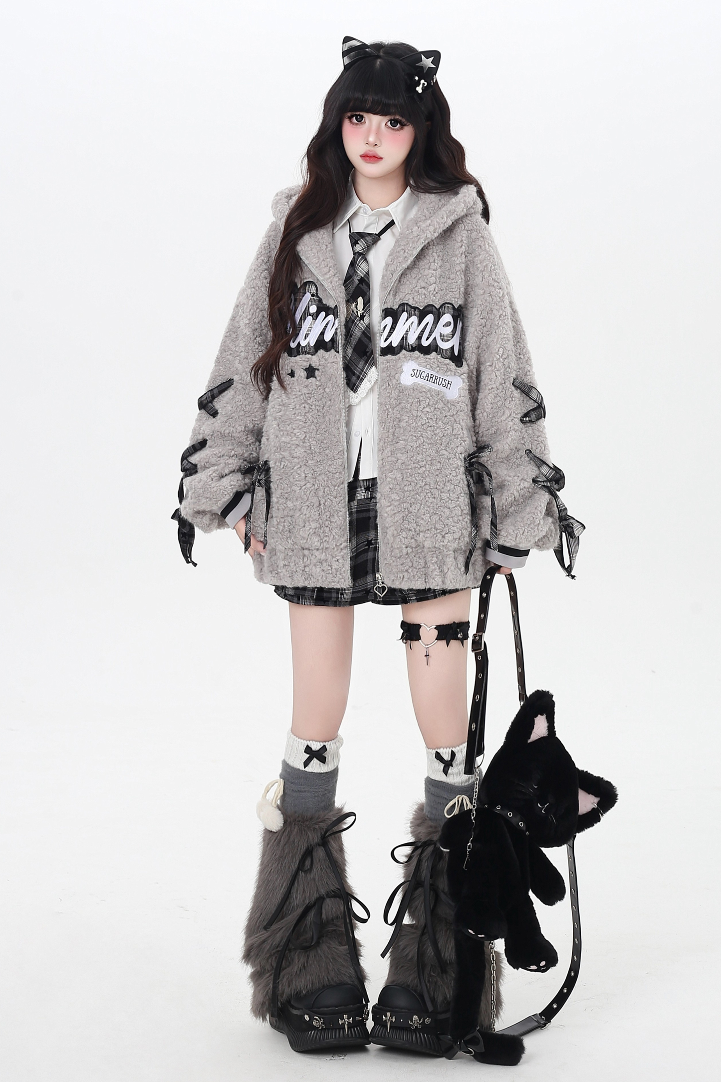 Logo lace-up arm lambswool jacket