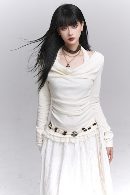 Faux two-piece one-shoulder top