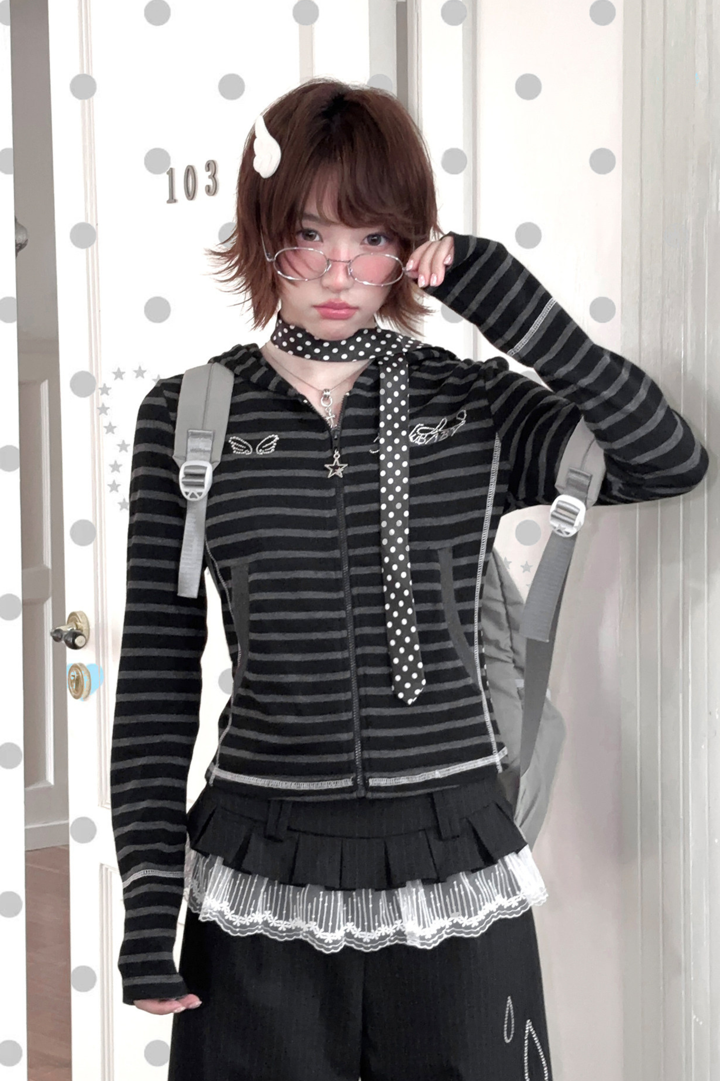 Rhinestone Striped Hoodie + Wide Pants