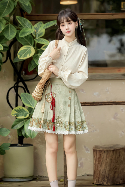 Forest China Vest + Blouse + Skirt
