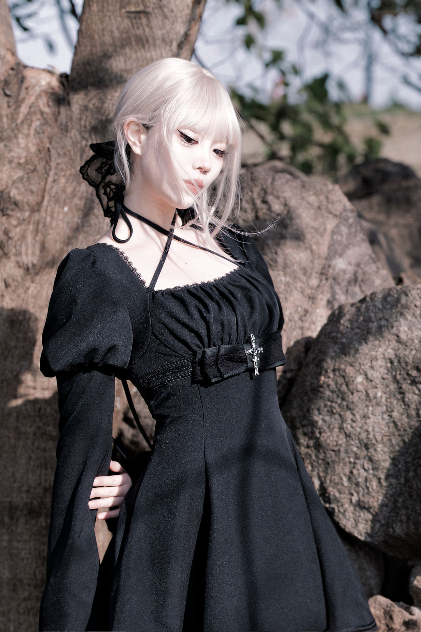 ダークゴシックガールフレアドレス