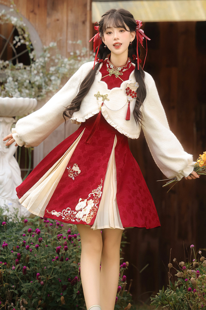 Chinese fur outerwear + retro dress