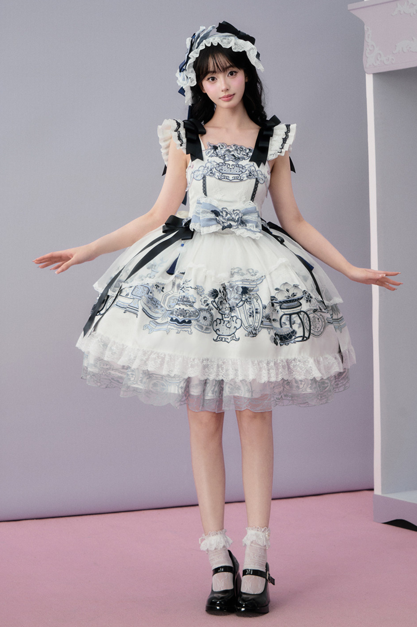 중국 디자인 플라잉 슬리브 로리타 원피스 + 리본