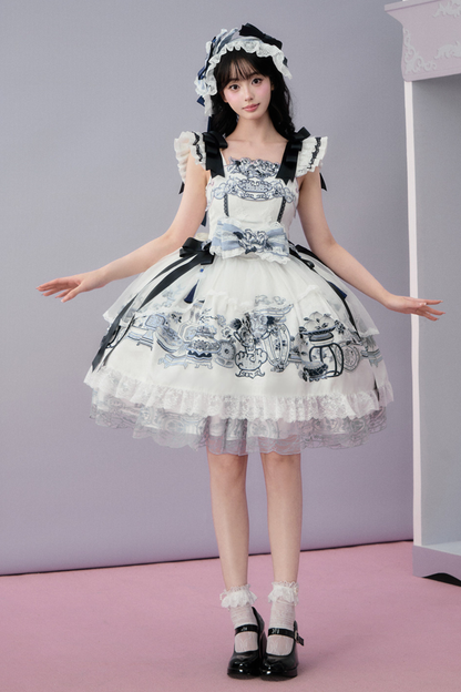 중국 디자인 플라잉 슬리브 로리타 원피스 + 리본