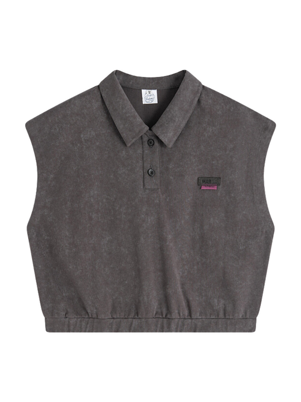 Polo Collar Sleeveless Short T-Shirt Loose Top