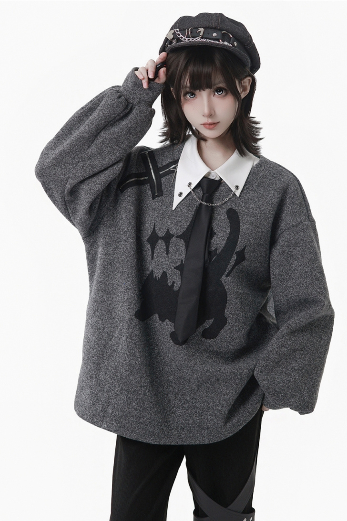 グレーウィンタープレッピーカレッジロングトップス+ショートトップス+スカート+パンツ+シャツ