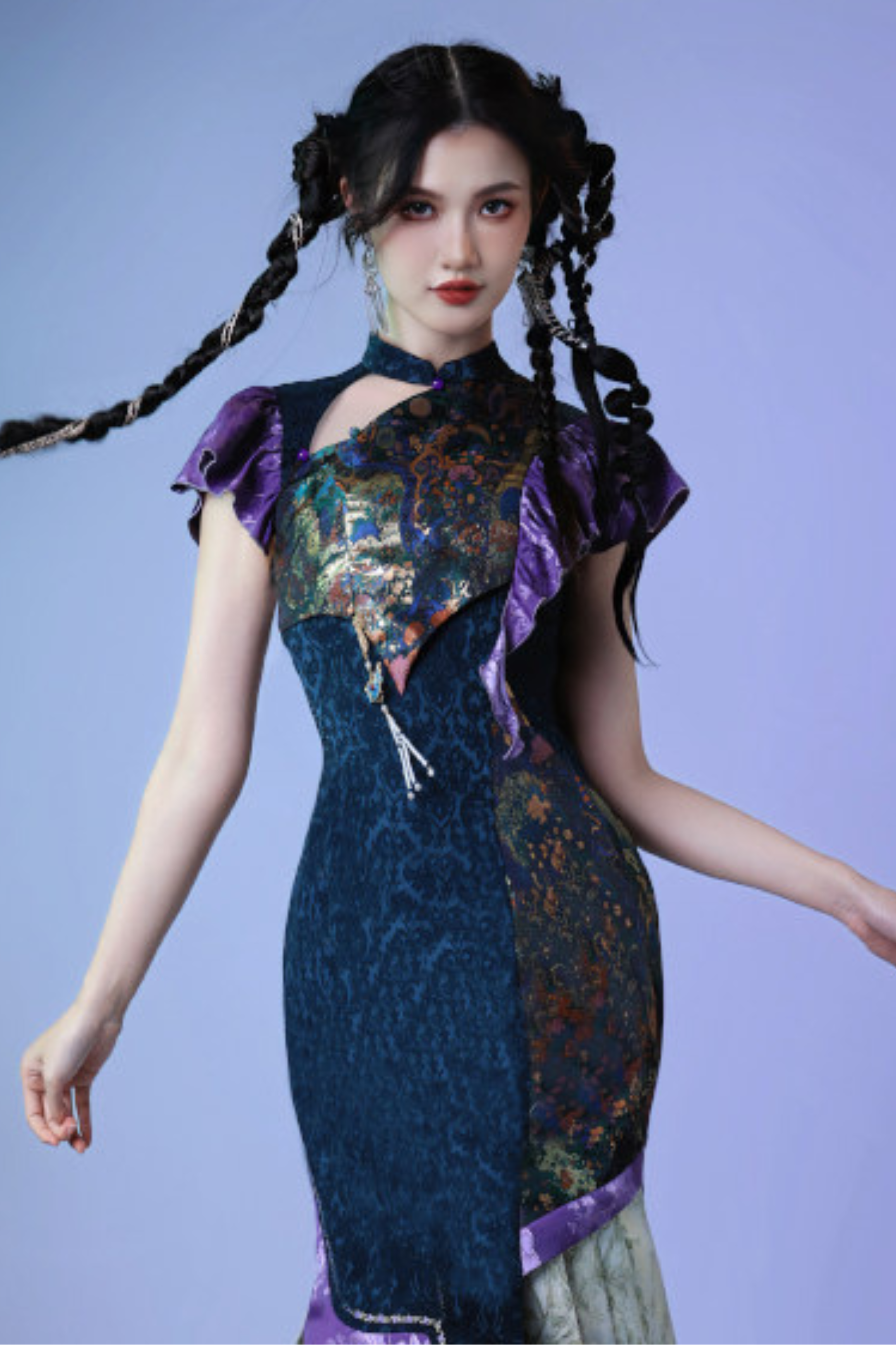 カラフルウィーブプリーツチャイナドレス – Belchic カラフルウィーブプリーツチャイナドレス – Belchic