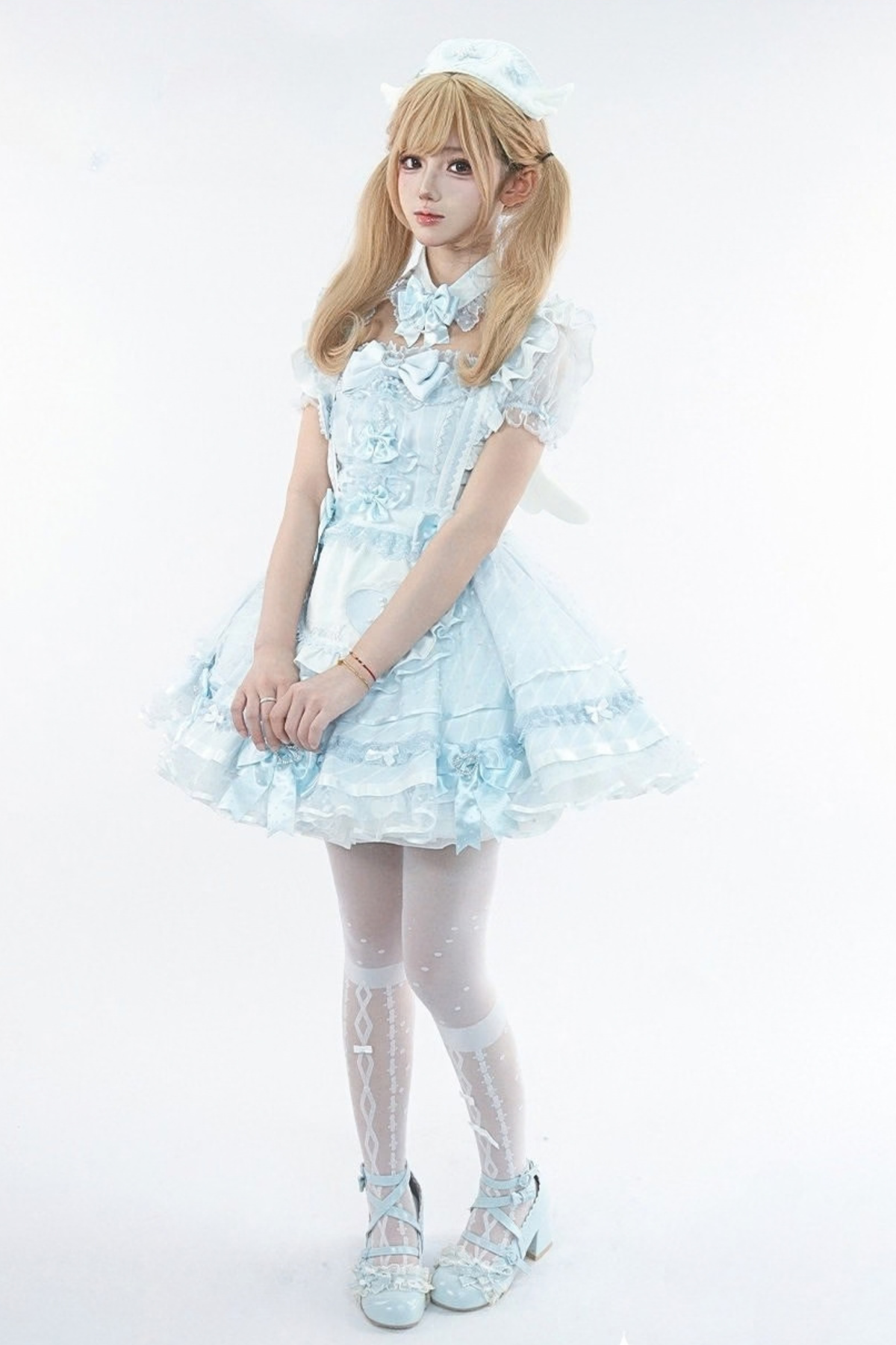 【10月15日予約締切】Pink/Blue Medical Angel Bow Frill Apron Dress Set + Nurse Hat + Nurse Hat