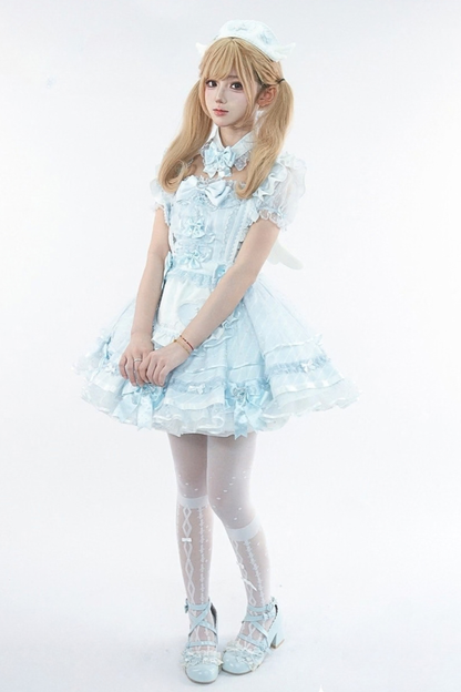 【10月15日予約締切】Pink/Blue Medical Angel Bow Frill Apron Dress Set + Nurse Hat + Nurse Hat