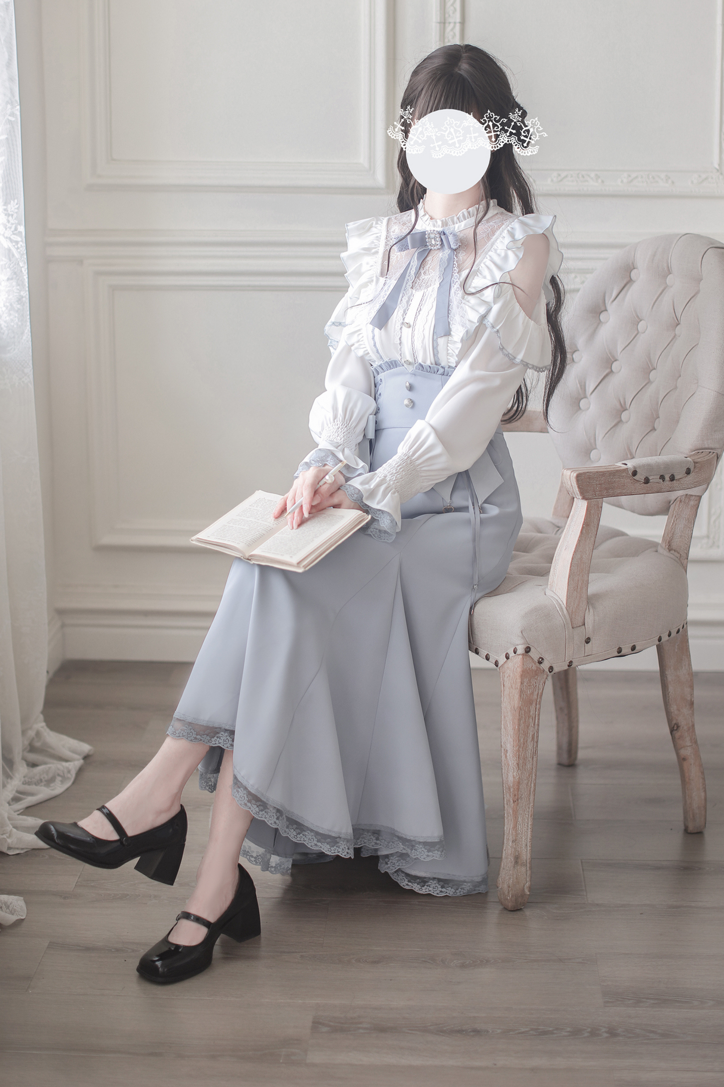 エレガントオフショルダーデザインシャツ+マーメイドスカート