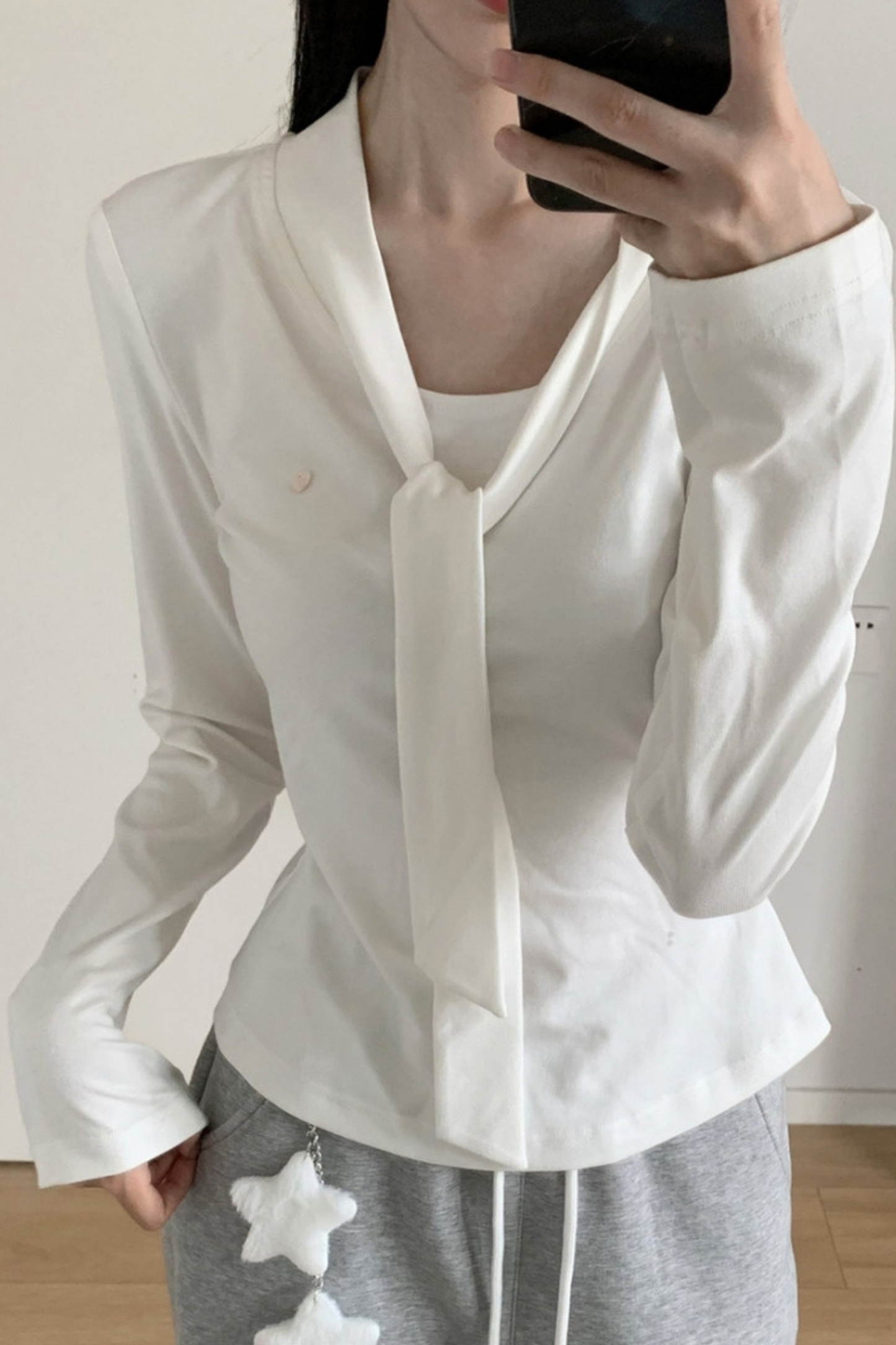 マルチカラーボタンリボントップス